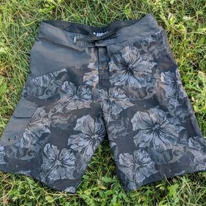 Carbon Dark Hawaiian Floral Board Shorts